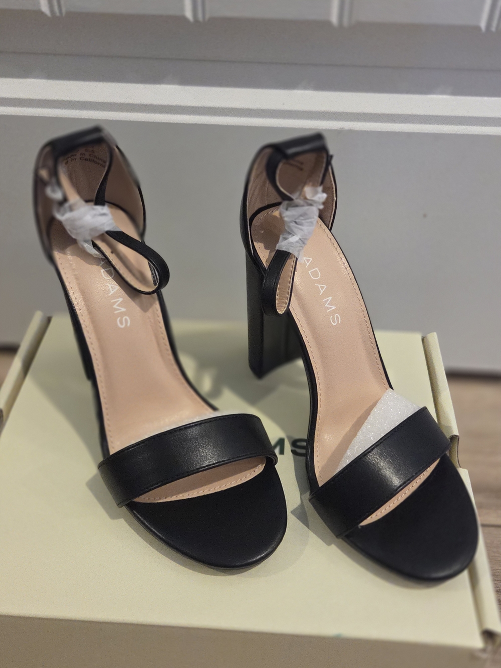 J ADAMS Women's Black Ankle-Strap Block Heel Sandals